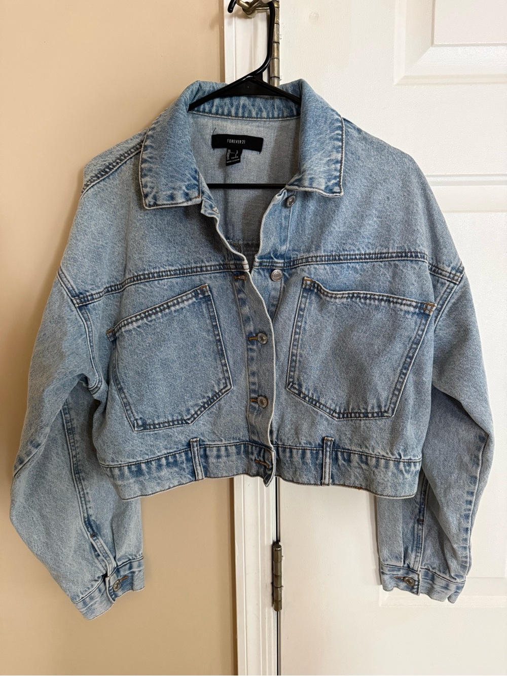 Forever 21 Light Blue Cropped Denim Jacket - Women's
